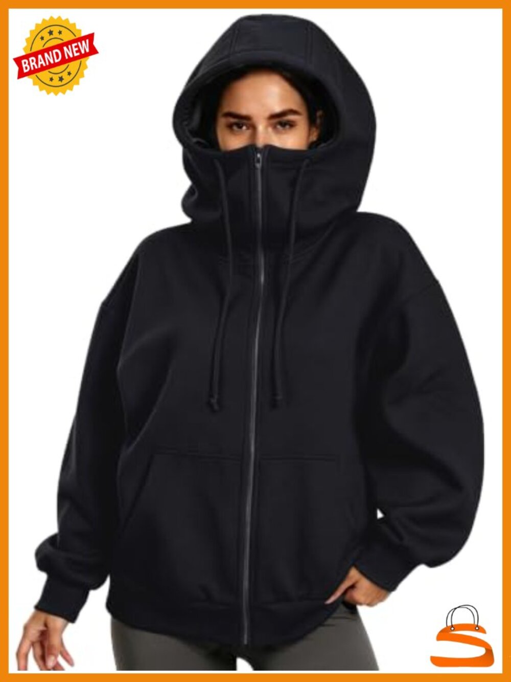 Satin Lined Hood Oversized Zip Hoodie Fleece Jacket
